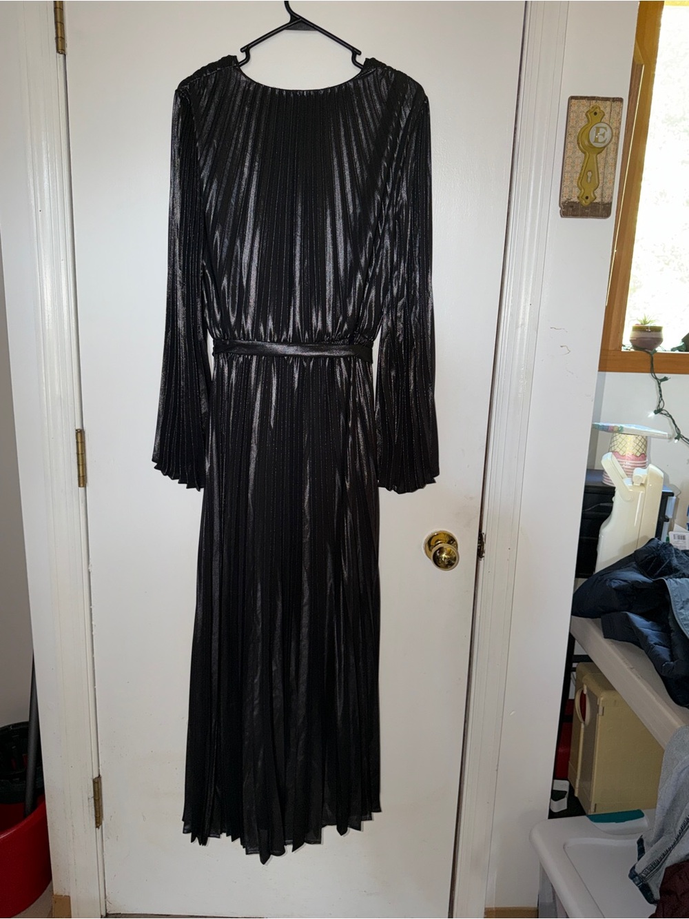 INC International Concepts Black Metallic Pleated Wrap Dress - Picture 6 of 7